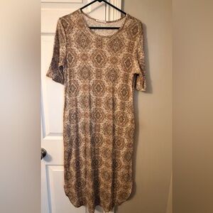 Chic Tan Patterned Midi Dress